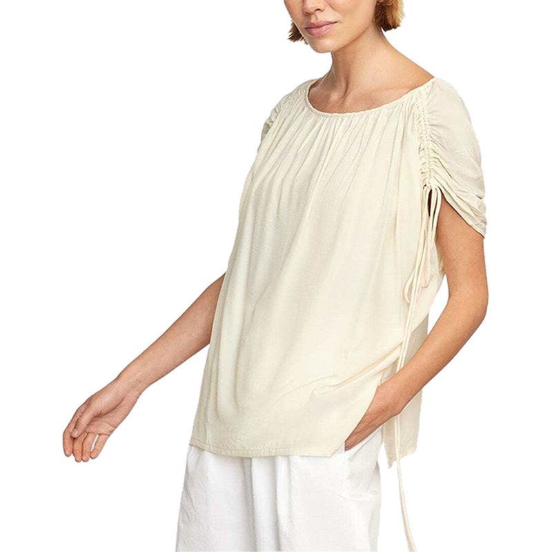 Modern Citizen Womens Akari Semi-Sheer Gathered-Shoulder Blouse